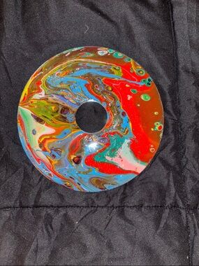 Handmade Abstract Multicolor Resin Donut Wall Art - 45 vinyl record